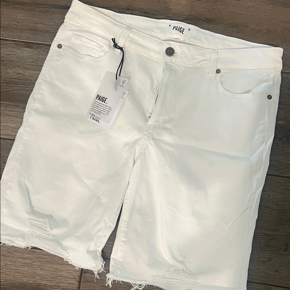 NWT! PAIGE White Distressed Denim Shorts